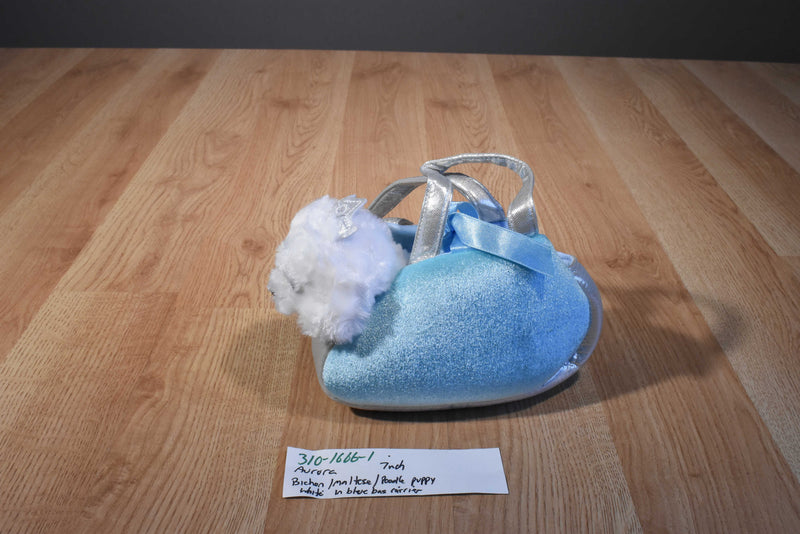 Aurora Fancy Pals Bichon Maltese Poodle Plush in Blue Carrier Bag