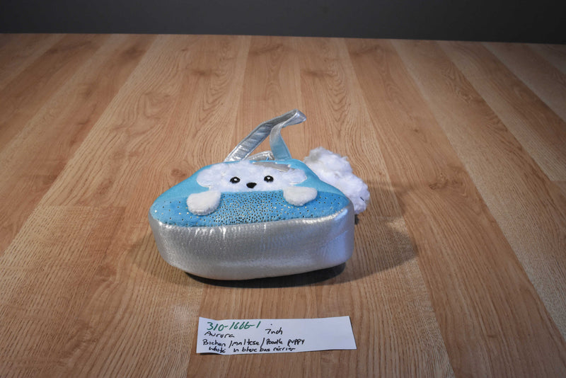 Aurora Fancy Pals Bichon Maltese Poodle Plush in Blue Carrier Bag
