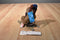 Russ Sleds Brown Teddy Bear Plush on a Wooden Sled