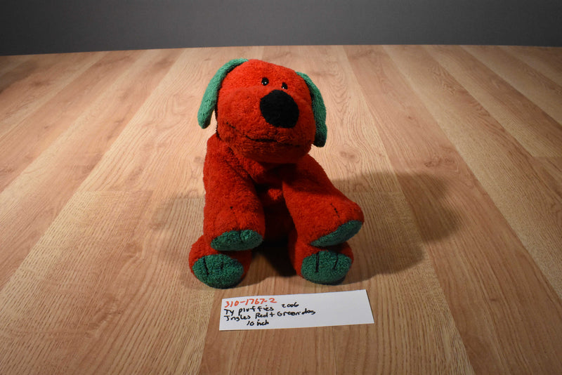Ty Pluffies Jingles Red and Green Dog 2006 Beanbag Plush