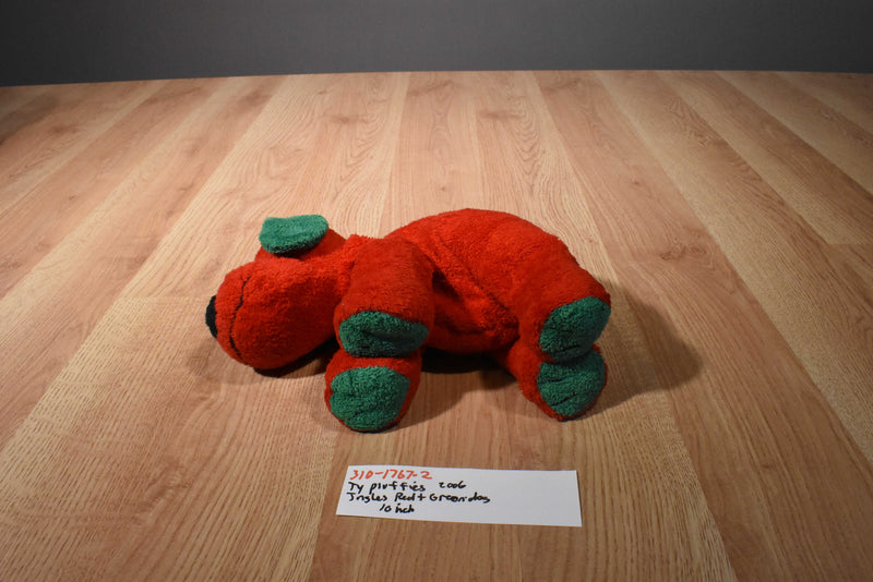 Ty Pluffies Jingles Red and Green Dog 2006 Beanbag Plush