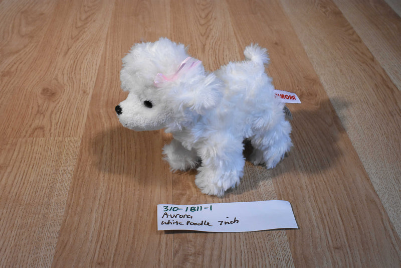 Aurora Mini White Poodle Beanbag Plush with Pink Bows