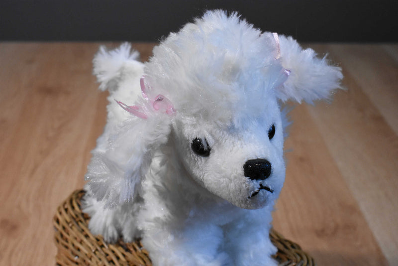 Aurora Mini White Poodle Beanbag Plush with Pink Bows
