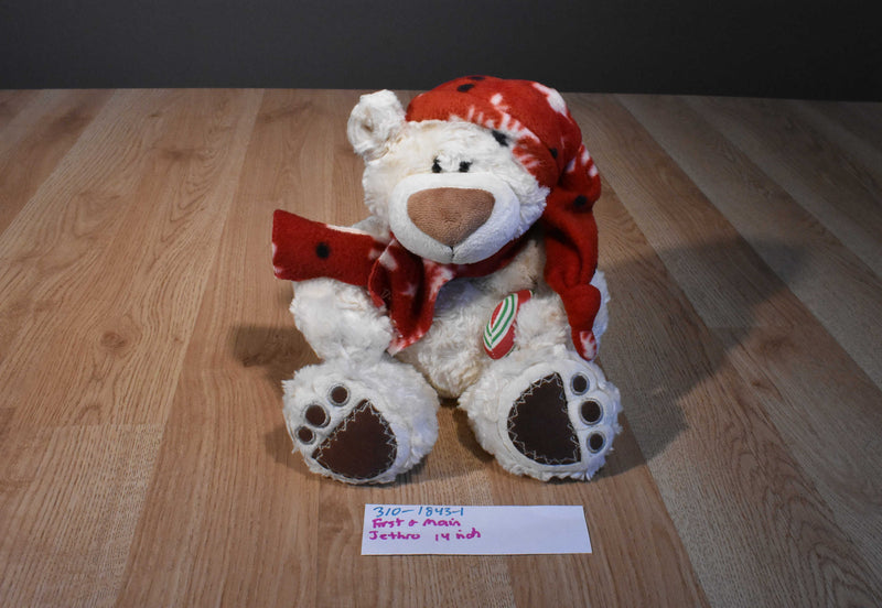 First & Main Jethro Bear Beanbag Plush With a Candy Cane