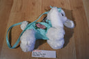 Poochie & Co. White Bunny Rabbit Bag Purse With Teal Sequin Body with Pink Rose