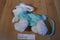 Poochie & Co. White Bunny Rabbit Bag Purse With Teal Sequin Body with Pink Rose