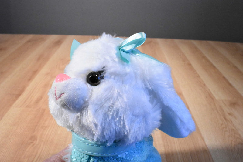 Poochie & Co. White Bunny Rabbit Bag Purse With Teal Sequin Body with Pink Rose