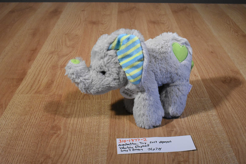 Manhattan Voyagers Gray Elephant With Green Heart 2017 Beanbag Plush