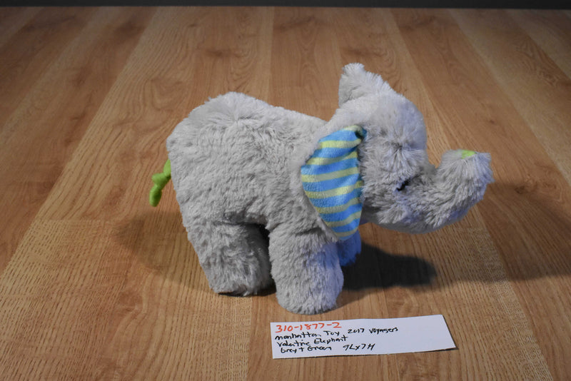 Manhattan Voyagers Gray Elephant With Green Heart 2017 Beanbag Plush