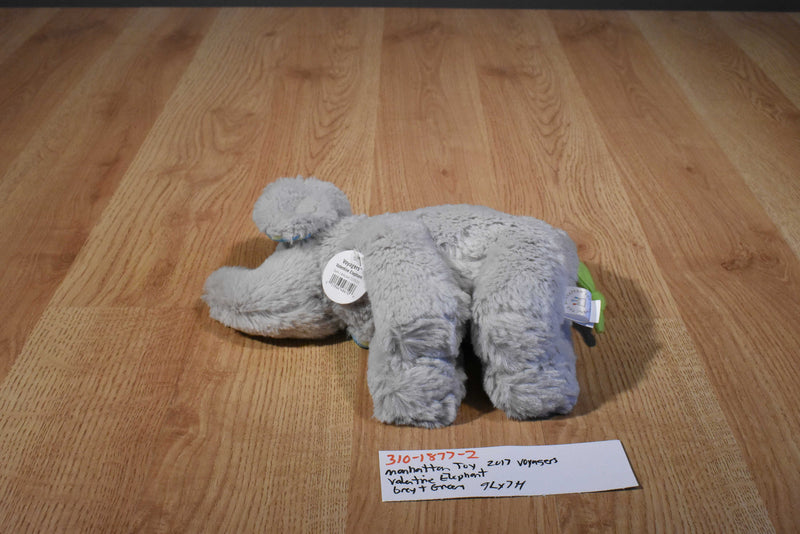Manhattan Voyagers Gray Elephant With Green Heart 2017 Beanbag Plush