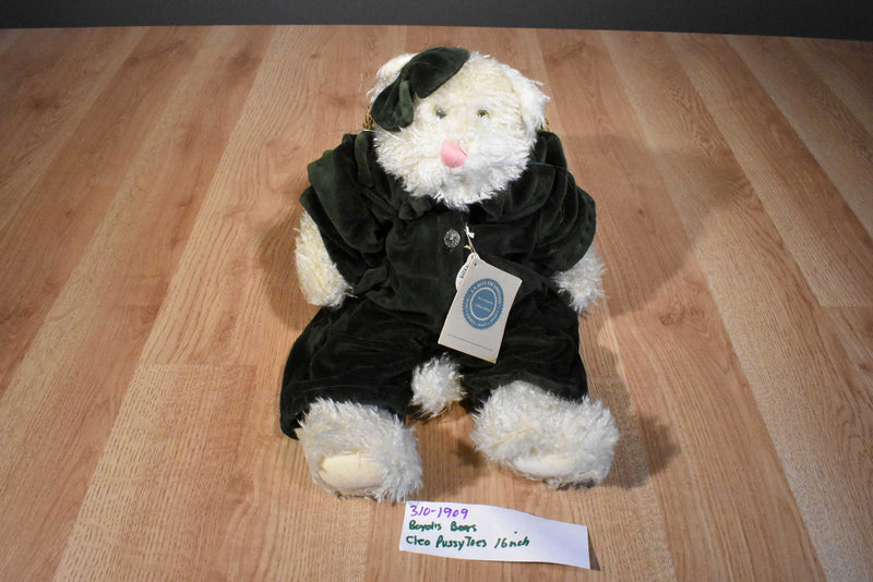 Boyd's Bears Cleo P. Pussytoes the White Cat in Green Romper 1997 Beanbag Plush