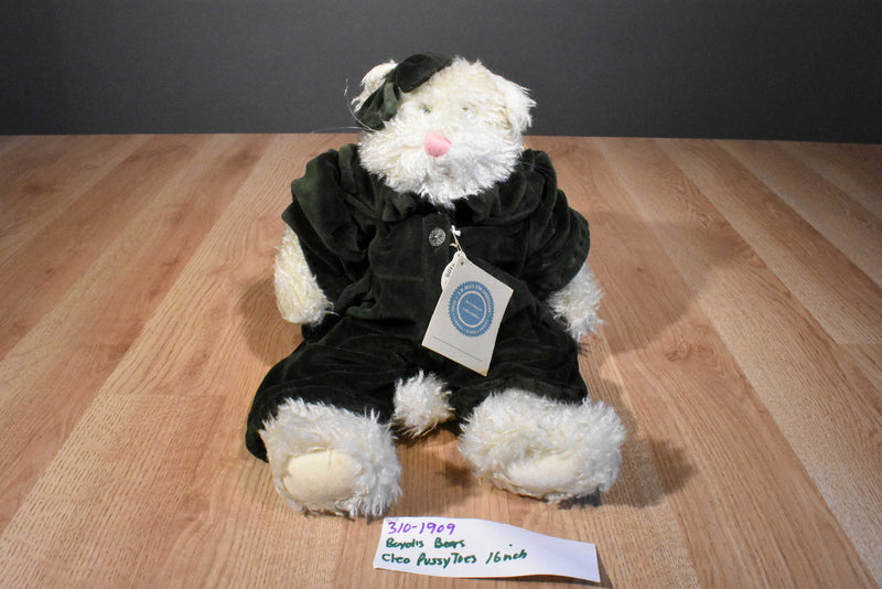 Boyd's Bears Cleo P. Pussytoes the White Cat in Green Romper 1997 Beanbag Plush