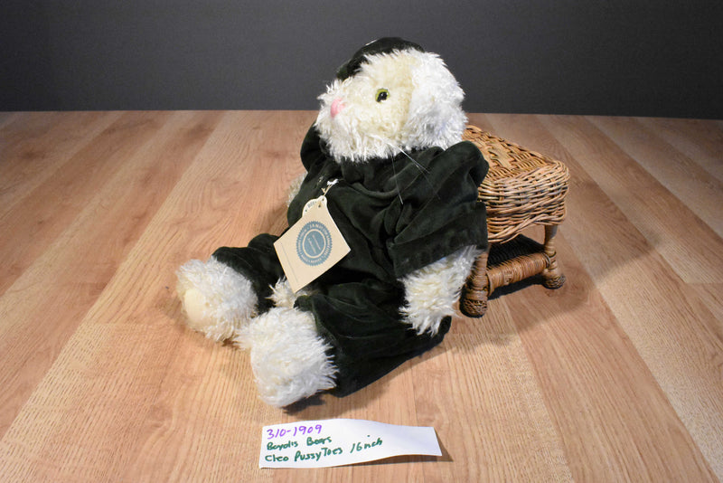 Boyd's Bears Cleo P. Pussytoes the White Cat in Green Romper 1997 Beanbag Plush