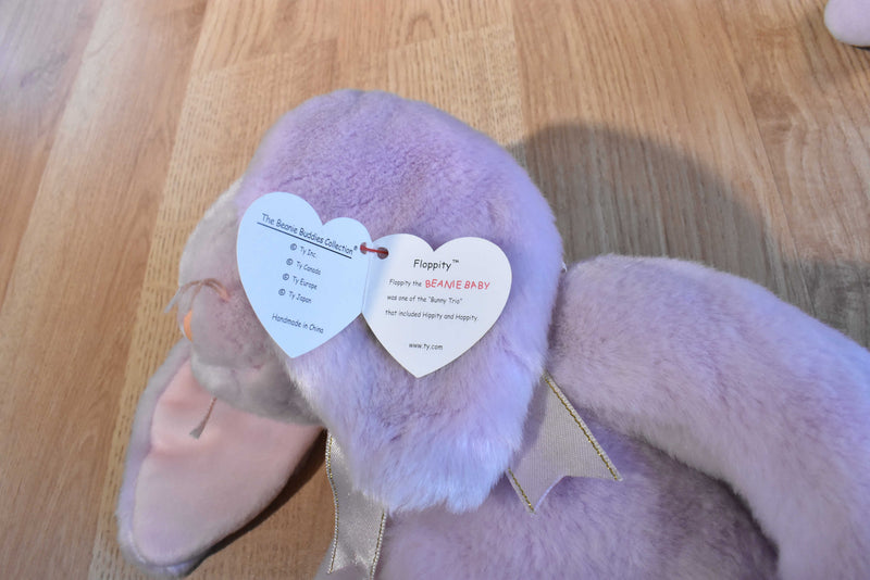 Ty Buddy and Baby  Floppity Purple/Lavender Bunny Rabbit Beanbag Plush