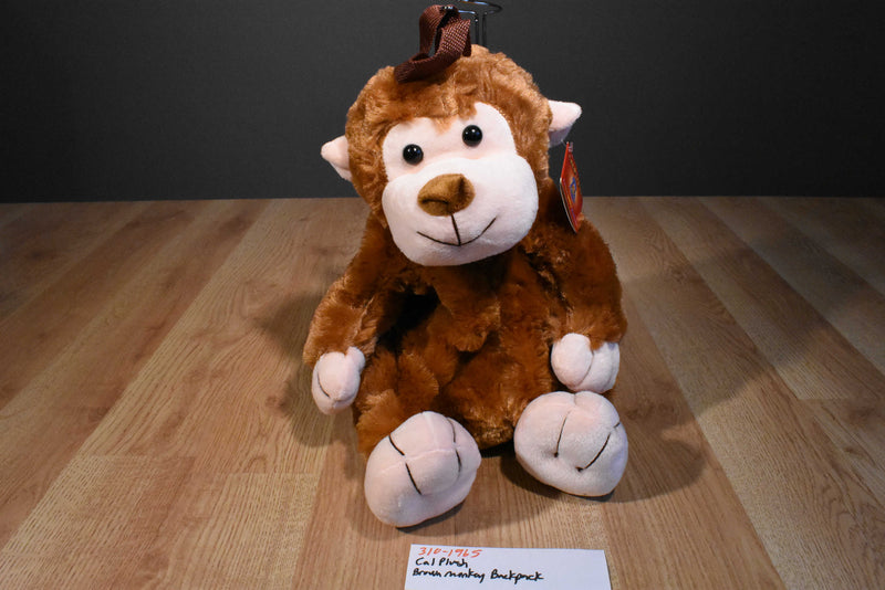 Cal Plush Brown and Pink Monkey Backpack