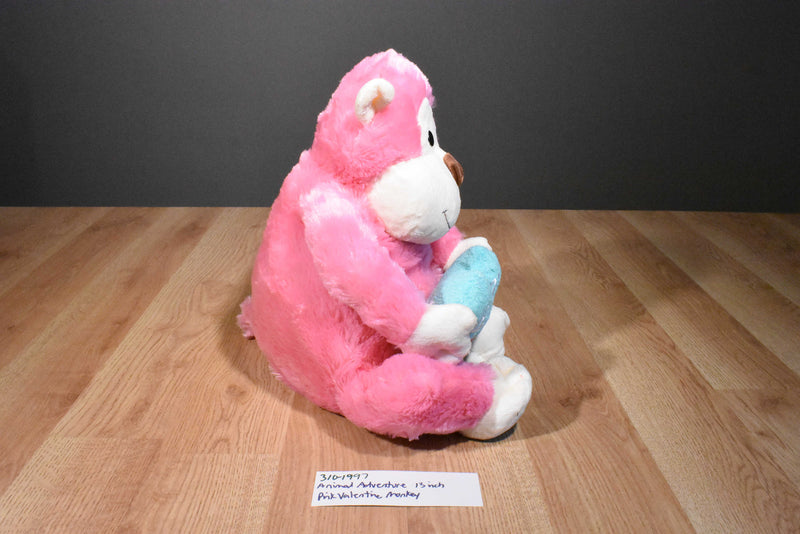 Animal Adventure Valentines Pink Monkey with Blue Heart Plush