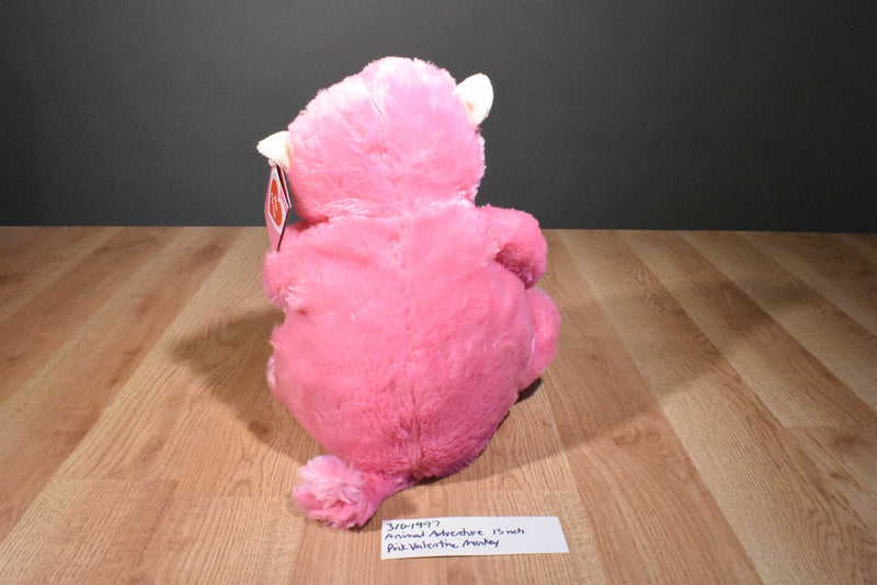 Animal Adventure Valentines Pink Monkey with Blue Heart Plush