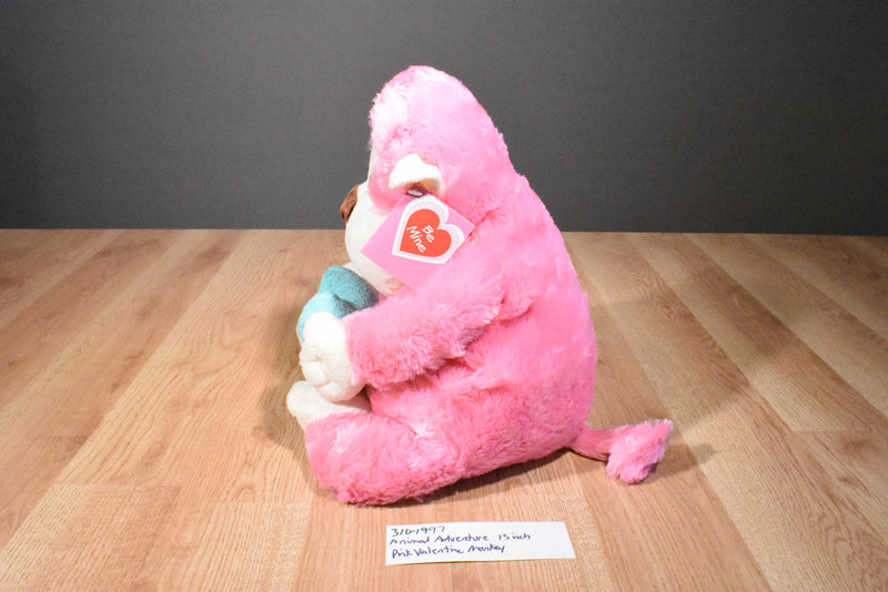 Animal Adventure Valentines Pink Monkey with Blue Heart Plush