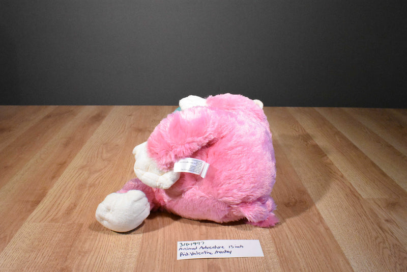 Animal Adventure Valentines Pink Monkey with Blue Heart Plush