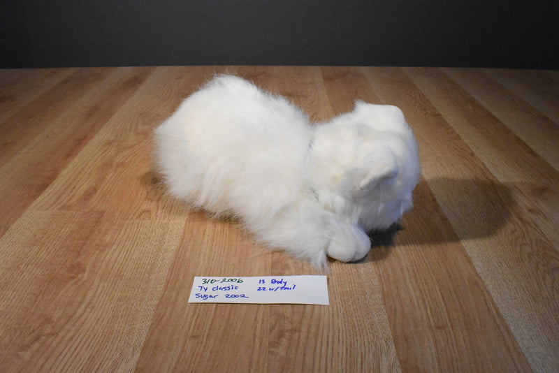 Ty Classic Sugar White Persian Cat 2002 Beanbag Plush With Blue Bow
