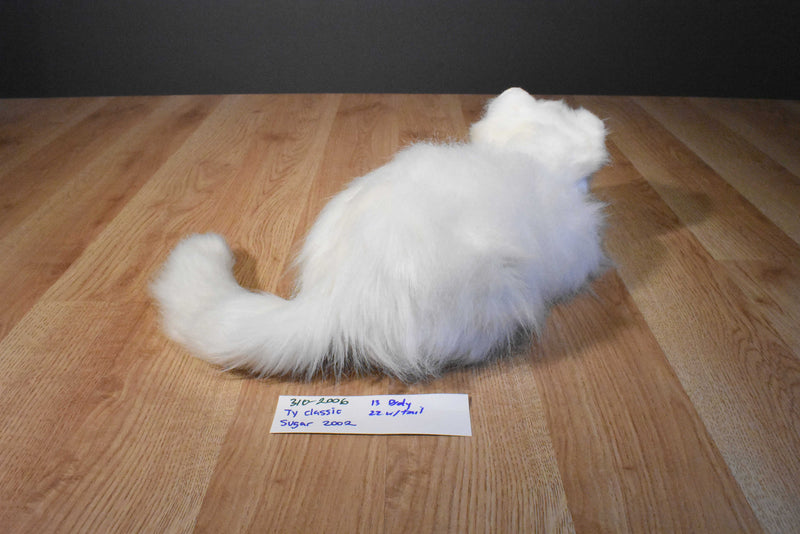 Ty Classic Sugar White Persian Cat 2002 Beanbag Plush With Blue Bow