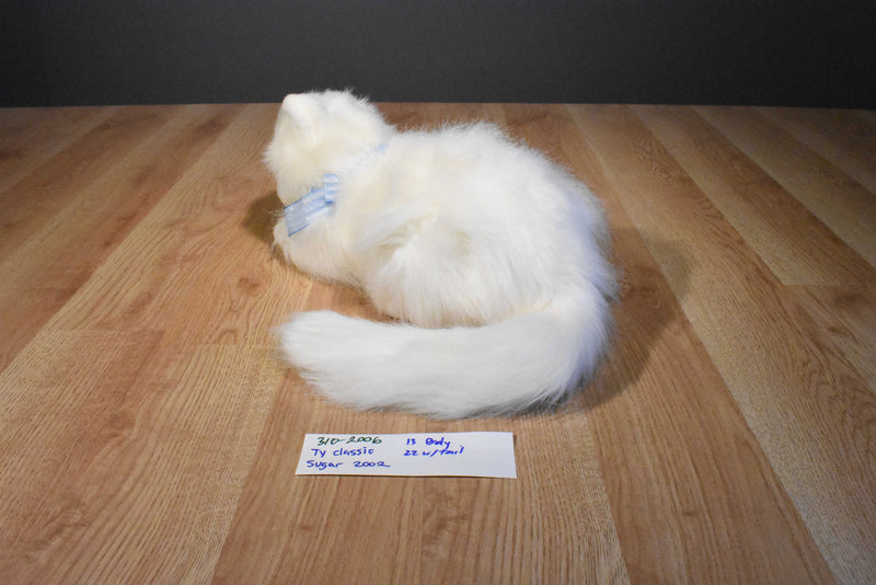 Ty Classic Sugar White Persian Cat 2002 Beanbag Plush With Blue Bow