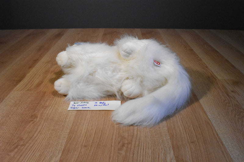 Ty Classic Sugar White Persian Cat 2002 Beanbag Plush With Blue Bow