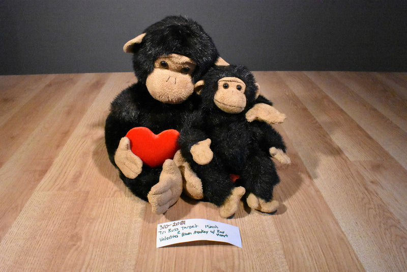 Tri Russ Target Chimp with Red Heart and Small Monkey Beanbag Plush