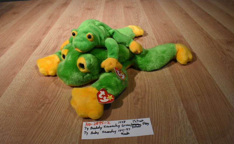 Ty Buddies and Babies Smoochy Green and Yellow Frog 1997 1998 Beanbag Plush