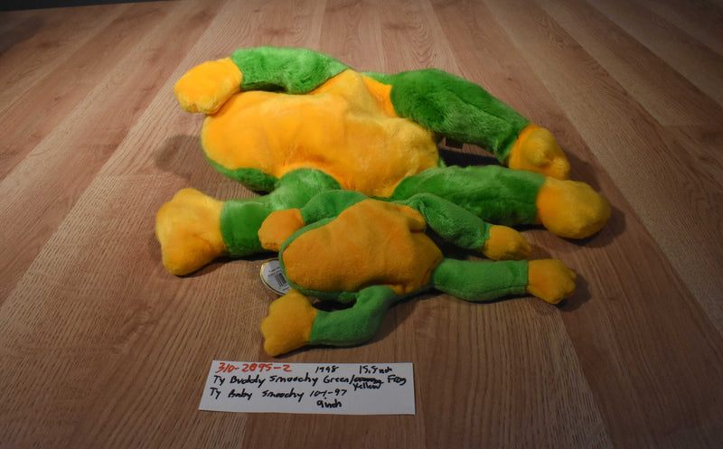 Ty Buddies and Babies Smoochy Green and Yellow Frog 1997 1998 Beanbag Plush