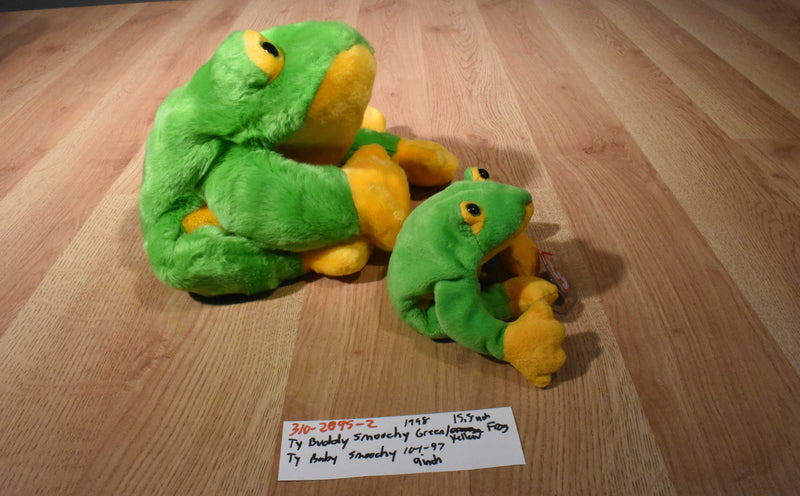 Ty Buddies and Babies Smoochy Green and Yellow Frog 1997 1998 Beanbag Plush