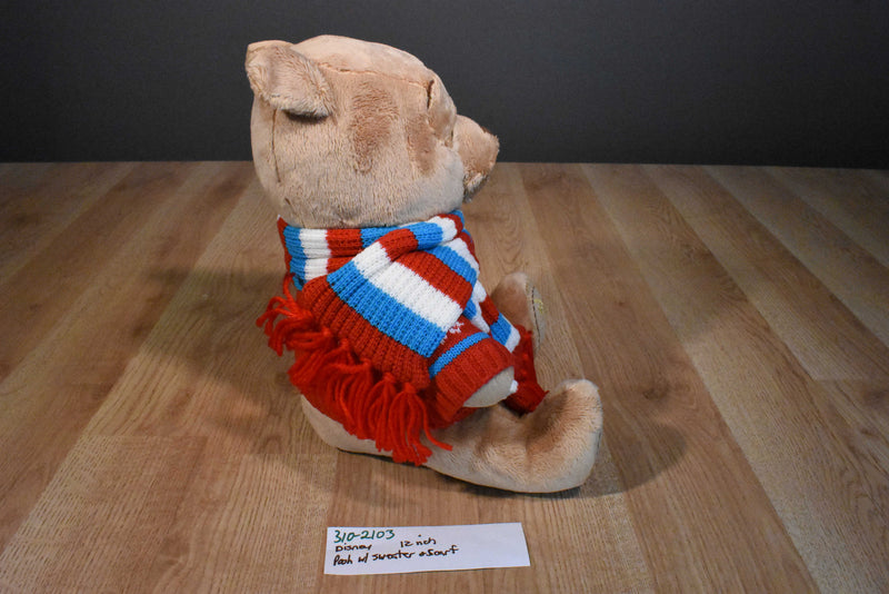 Disney Store Christmas Pooh 2008 Plush Wearing Sweater and Scarf