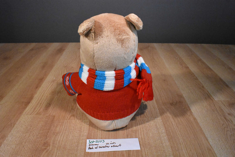 Disney Store Christmas Pooh 2008 Plush Wearing Sweater and Scarf