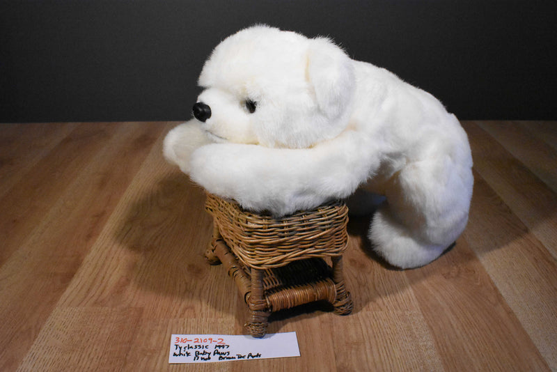 Ty Clasic White Baby Paws 1997 Beanbag Plush With Brown Toe Pads
