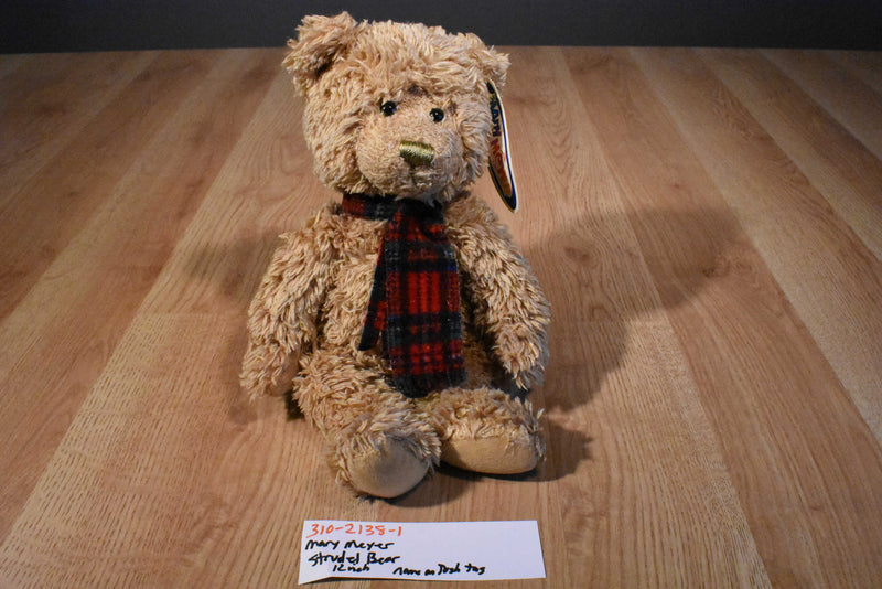 Mary Meyer Strudel Bear Beanbag Plush Wearing a Plaid Scarf
