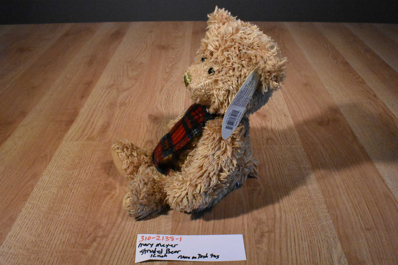 Mary Meyer Strudel Bear Beanbag Plush Wearing a Plaid Scarf