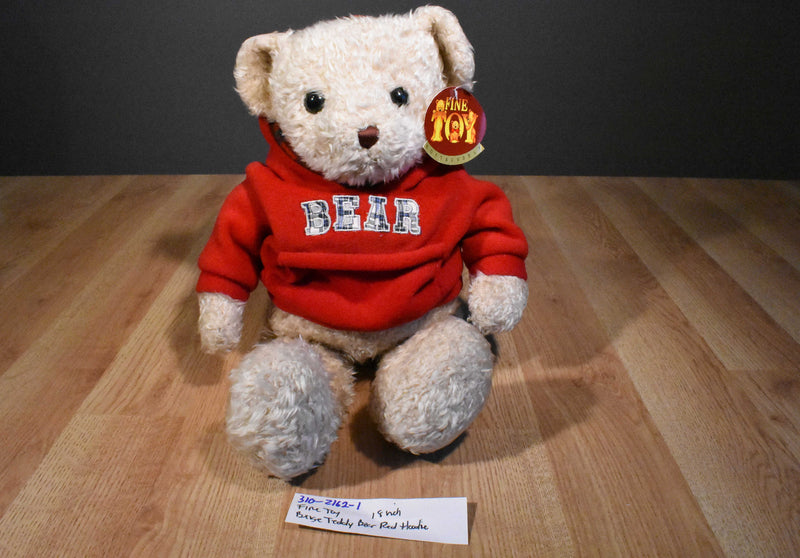 Fine Toy Beige Tan Teddy Bear in Red Hooded Sweatshirt Plush