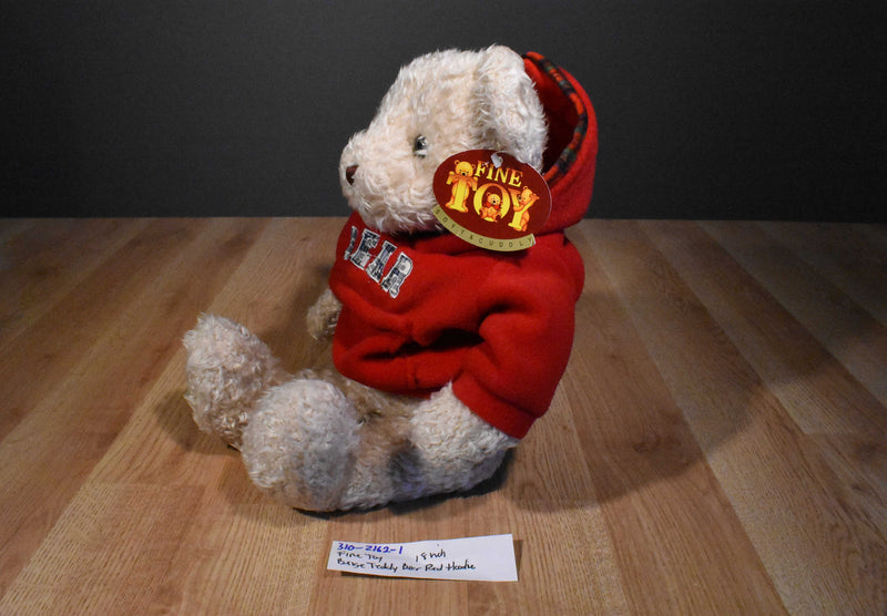 Fine Toy Beige Tan Teddy Bear in Red Hooded Sweatshirt Plush