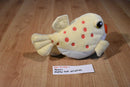 Aurora Yellow and White Pufferfish Beanbag Plush With Orange Spots