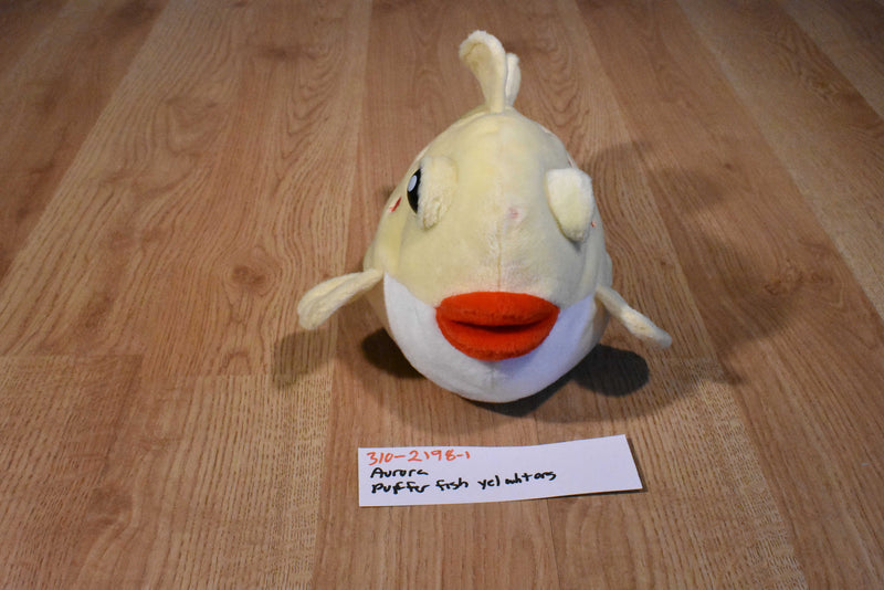 Aurora Yellow and White Pufferfish Beanbag Plush With Orange Spots