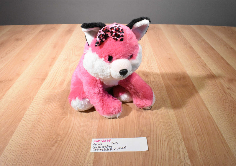 Aurora Girlz Nation Pink and White Fox 2015 Beanbag Plush With Pink Leopard Print Bow