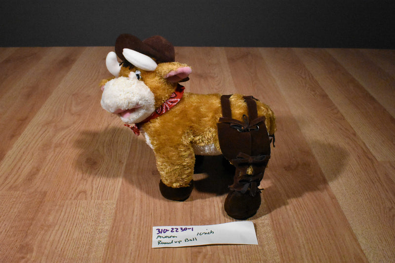 Aurora Round Up Brown Bull Beanbag Plush With Cowboy Hat and Chaps