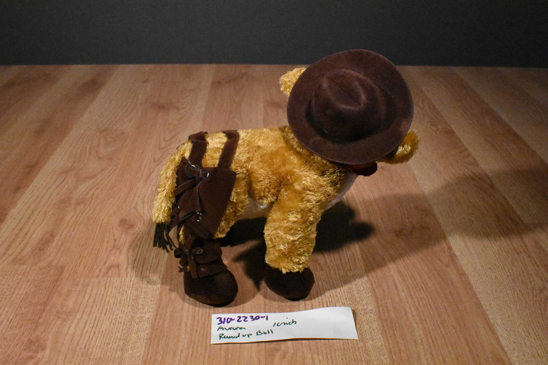 Aurora Round Up Brown Bull Beanbag Plush With Cowboy Hat and Chaps