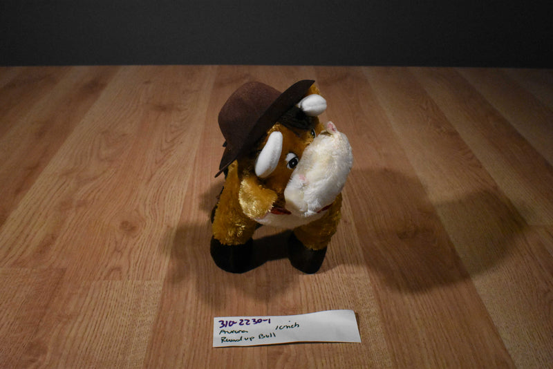 Aurora Round Up Brown Bull Beanbag Plush With Cowboy Hat and Chaps