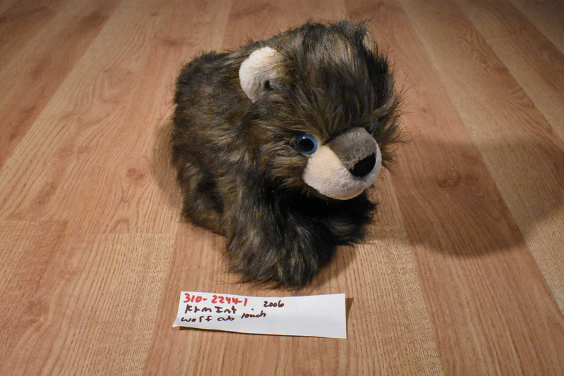 K & M Brown Wolf Cub 2006 Beanbag Plush With Blue Eyes