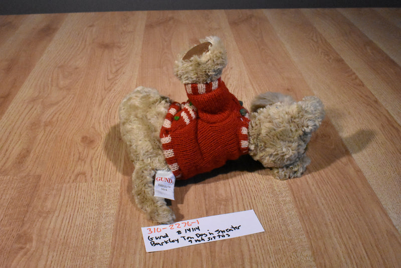 Gund Barkley Beige Dog Beanbag Plush in a Red Sweater