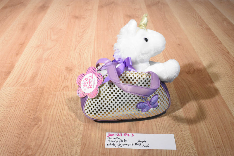 Aurora Fancy Pals White UnicornPlush in Bag