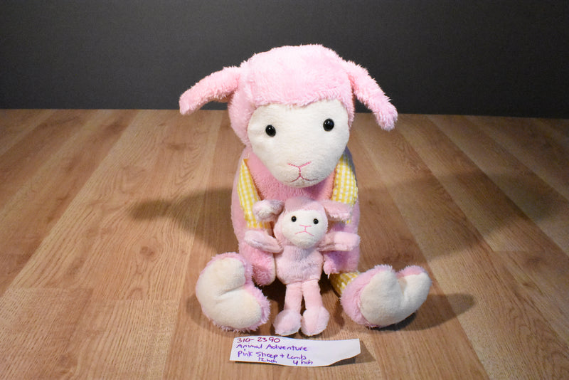 Animal Adventure Pink Sheep With Little Lamb 2014 Plush