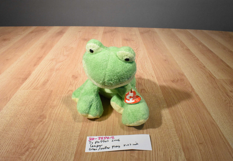 Ty Pluffies Leapers Green and Yellow Frog 2006 Beanbag Plush