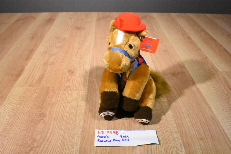 Aurora Round Up Brown Horse Beanbag Plush with Blue Vest and Red Cowboy Hat